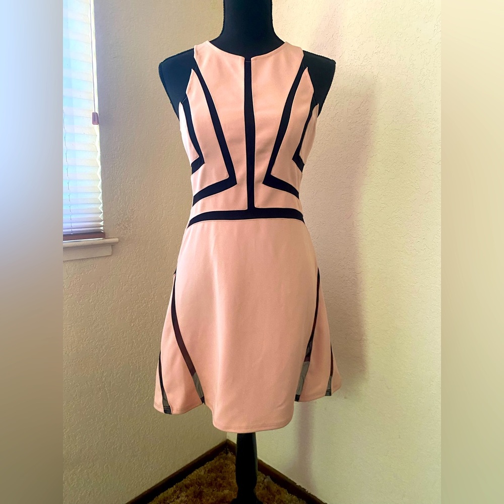 Top shop Mini Dress in baby pink with black mesh details